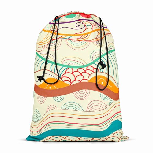 Image of ArtzFolio Waves Drawing | Reusable Sack Bag | Bag for Gym, Storage, Vegetable & Travel