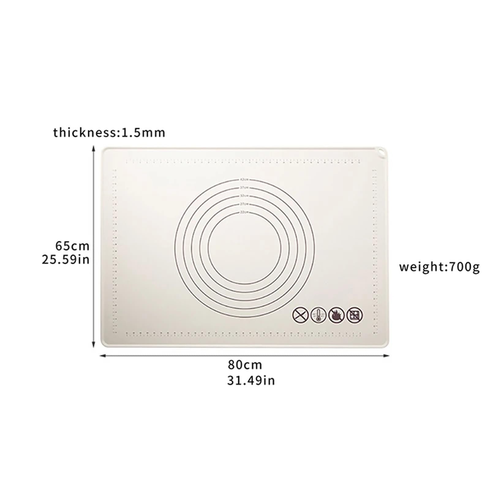 Backmatte Silikon-Backmatte, Backmatte, Lebensmittelqualität, Haushalt, Knet-Teigmatte for Ausrollen von großen Teigen in der Küche, antihaftbeschichtet(80x65CM)