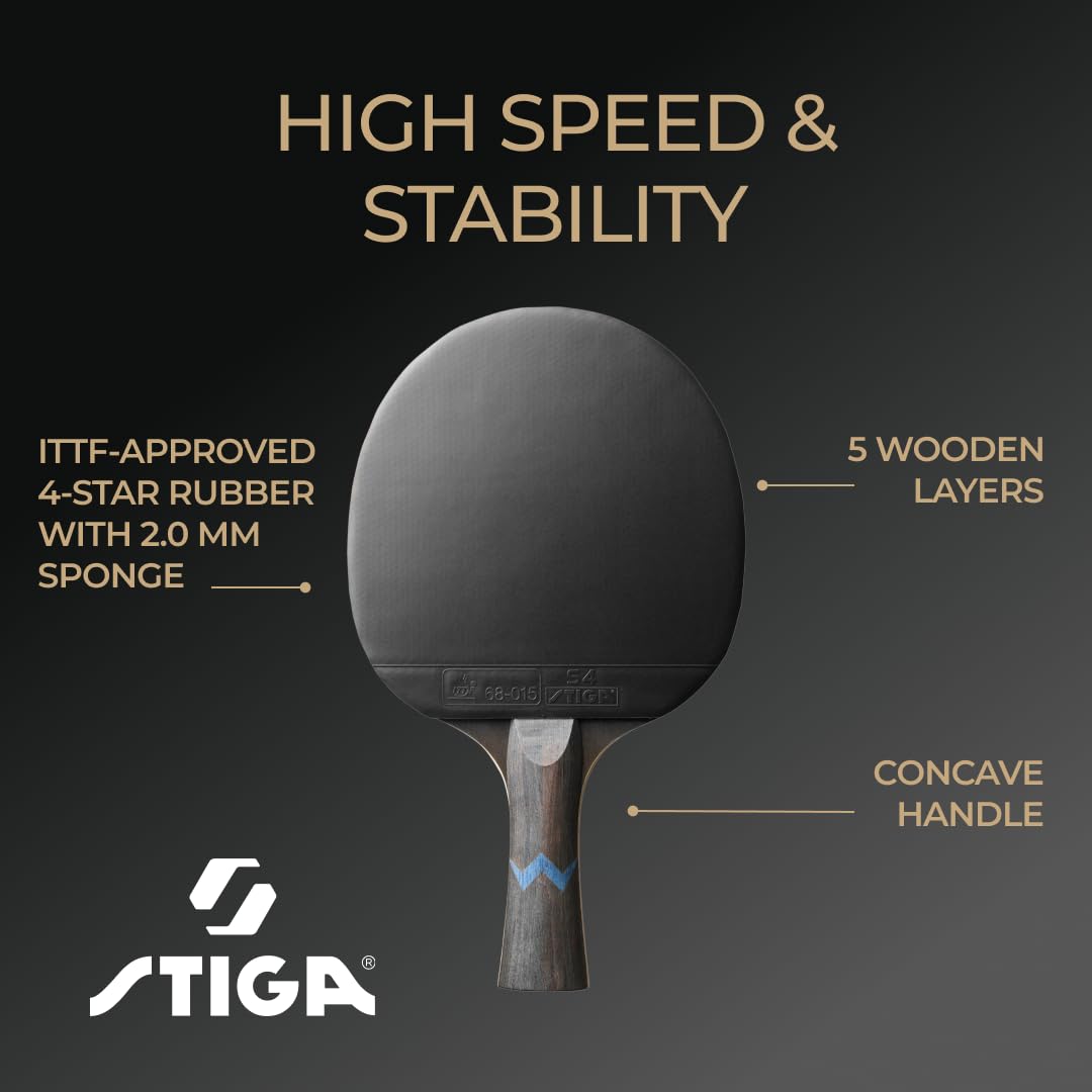 STIGA Royal 4-Star Raqueta de Tenis de Mesa ITTF Goma Crystal 5 Capas Mango Cóncavo