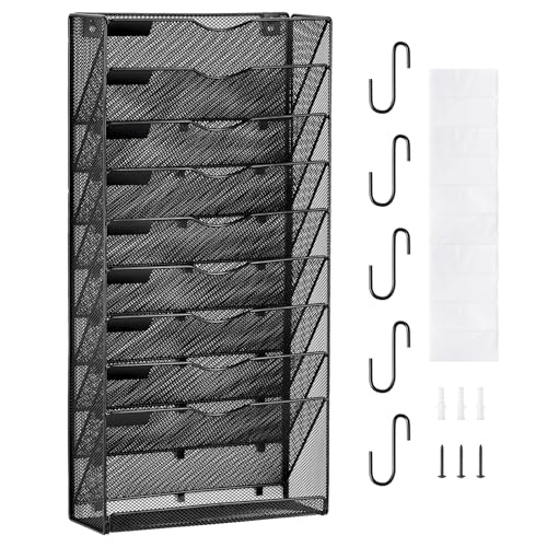 VEVOR Support mural de fichiers à 10 étages en maille monobloc, porte-documents pour magazines, courrier, papier, organisateur mural en métal avec...