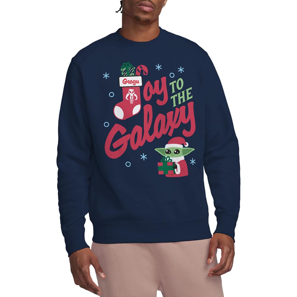 The Mandalorian Men's Grogu Christmas Joy To The Galaxy - Navy - XL