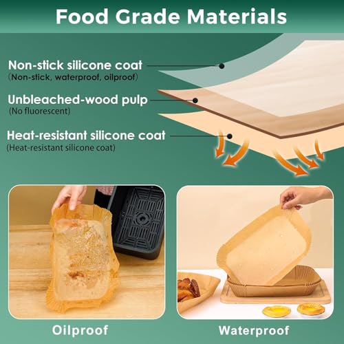 125Pcs Air Fryer Liners Disposable for Dual Basket, 8x5.5 Inch Rectangle Parchment Paper for Ninja DZ201 DZ401, Chefman/COSORI 2-Basket Air Fryer, Oil Proof Paper Liner by Vailnd