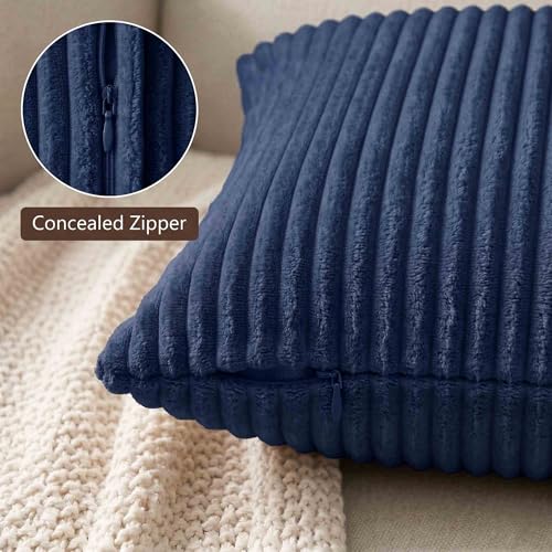 Image of Yellow Weaves Pencil-Stripe Fur Cushion Covers | Soft Polyester | Decorative Sofa & Throw Pillow Covers | 16x16 Inches, Pack of 2 (Blue)