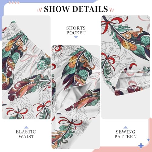 ZZXXB Ethnic Feather Print Boys Long Pants Soft Trousers Elastic Waist Kids Lounge Bottoms with Pockets S-XL4