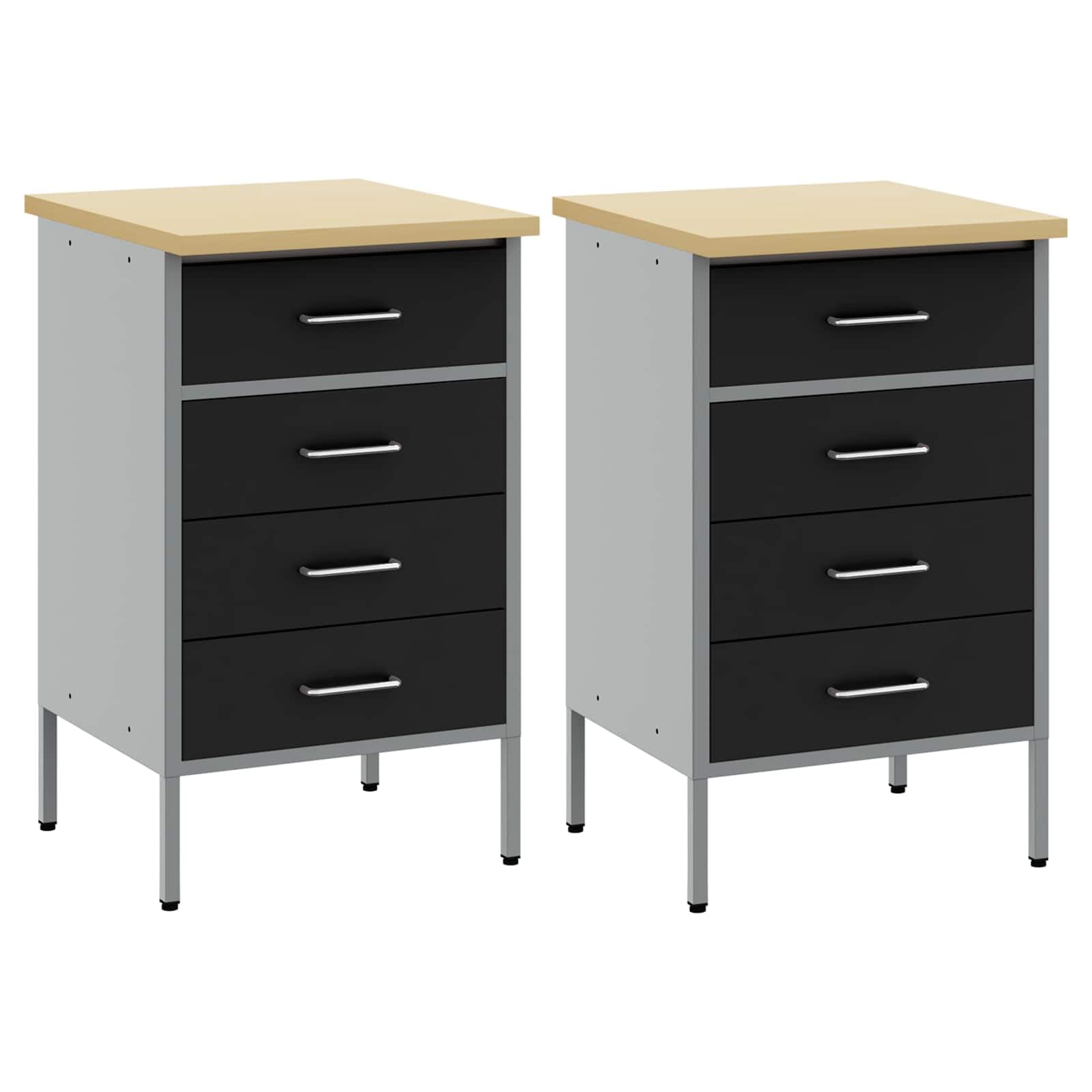 Banco da lavoro con cassetti, 2 pezzi, nero e grigio, 100 x 55 x 85 cm, armadietto da officina in legno e acciaio con telaio robusto, contenitore versatile per attrezzi, industriale