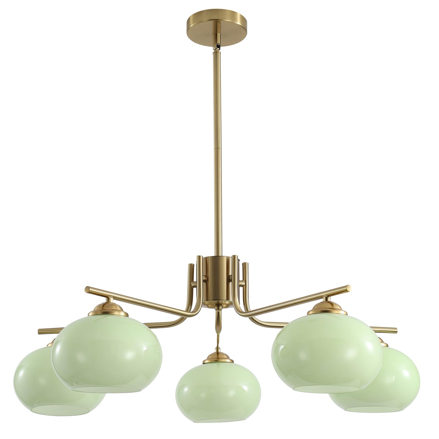 Lighting Green Glass Pendant Light 5 Lights Large Globe Chandelier Brushed Brass Sputnik Chandeliers Mid Century Modern Chandelier Light Fixture for Dining Room Bedroom