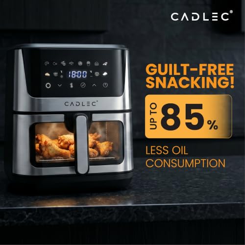Image of Cadlec AirPulse 2100W Digital Air Fryer | 360 Rapid Air Circulation, 12 Preset Menus, Touch Control Panel, 8L Non-Stick Basket, Low Oil Cooking, 2-Year Warranty, Silver