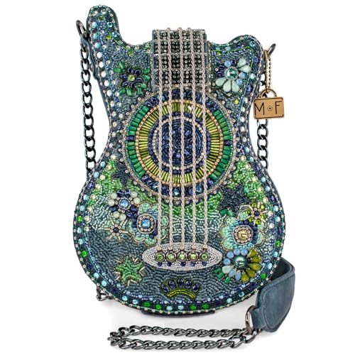 Mary Frances Starlet Beaded Crossbody Guitar Handbag, Blue