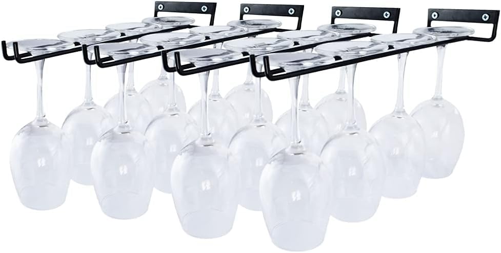 Smake Mart Metal Wine Bottle Rack for Home | 4 Packs 12 Inch Glass Racks Cup Wall Mounted Stemware Hanging Wine Glasses Holder for Home (Black)-image-25