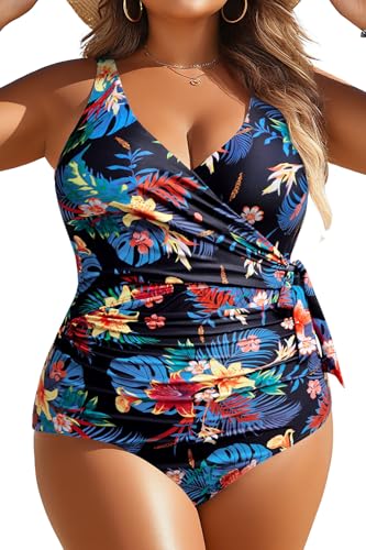 Image of Yonique Plus Size One Piece Swimsuits for Women Tummy Control Bathing Suits Full Coverage Swimwear