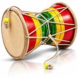 5 Inch Small Handmade Traditional Authentic Wooden & Leather Classical Indian Folk Dumroo Damroo Damaru Hand Drum Percussion Instrument Set, Decorative Collectible Showpiece World Musical Instruments