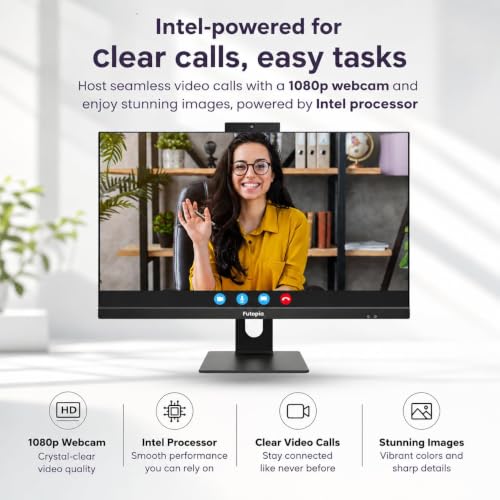 Image of Futopia 23.8 inch Full HD IPS All-in-One Desktop | Intel Core i5-14400 (Up to 4.70GHz) | 16GB RAM | 512GB NVMe SSD | Pop-up FHD Webcam | Wi-Fi 6 | Windows 11 Pro | Keyboard & Mouse Included