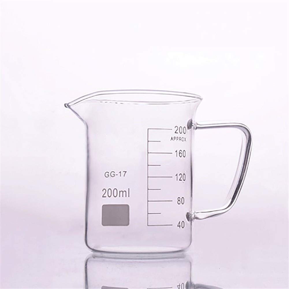 HMTE Vaso de precipitados de Vidrio en Formato bajo, Capacidad 200 ml, Diámetro Exterior = 65 mm, Altura = 90 mm, Vaso de precipitados de Laboratorio con asa (Capacidad: 200 ml) (200 ml)