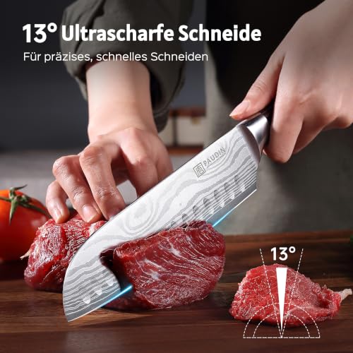 PAUDIN 17,8cm Santoku-Messer, 5Cr15MoV Stahl Pakkaholzgriff Superscharf – Ansicht 5
