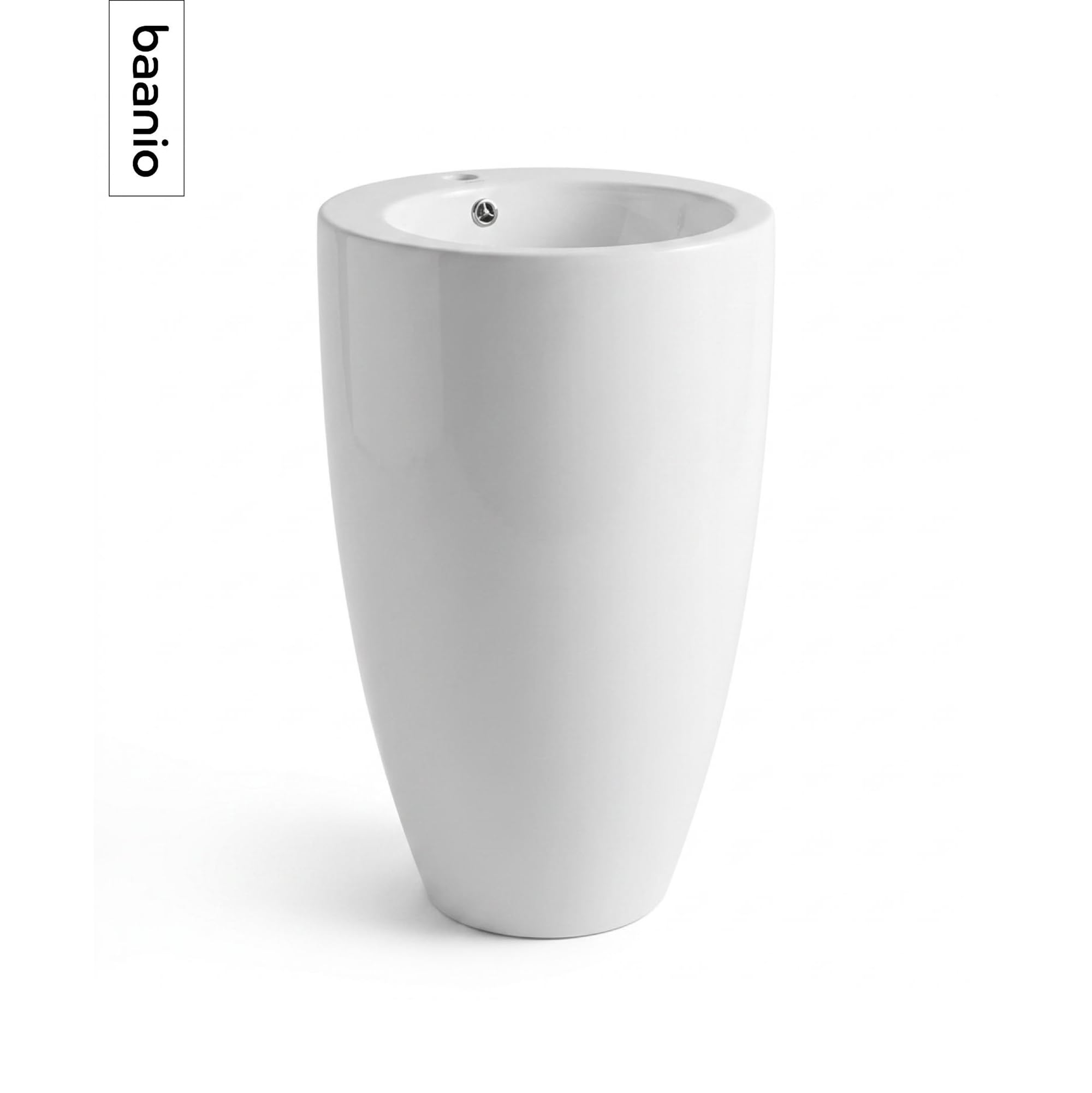 Ola - Lavabo Pedestal Redondo 50 cm - Cerámica Blanco Brillo - 1 Pieza sin Juntas - Herrajes Incluidos