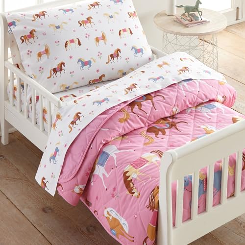 Image of Wildkin Kids Cotton Toddler Comforter Set - Soft & Lightweight, Fits Standard Crib Mattress - Horses