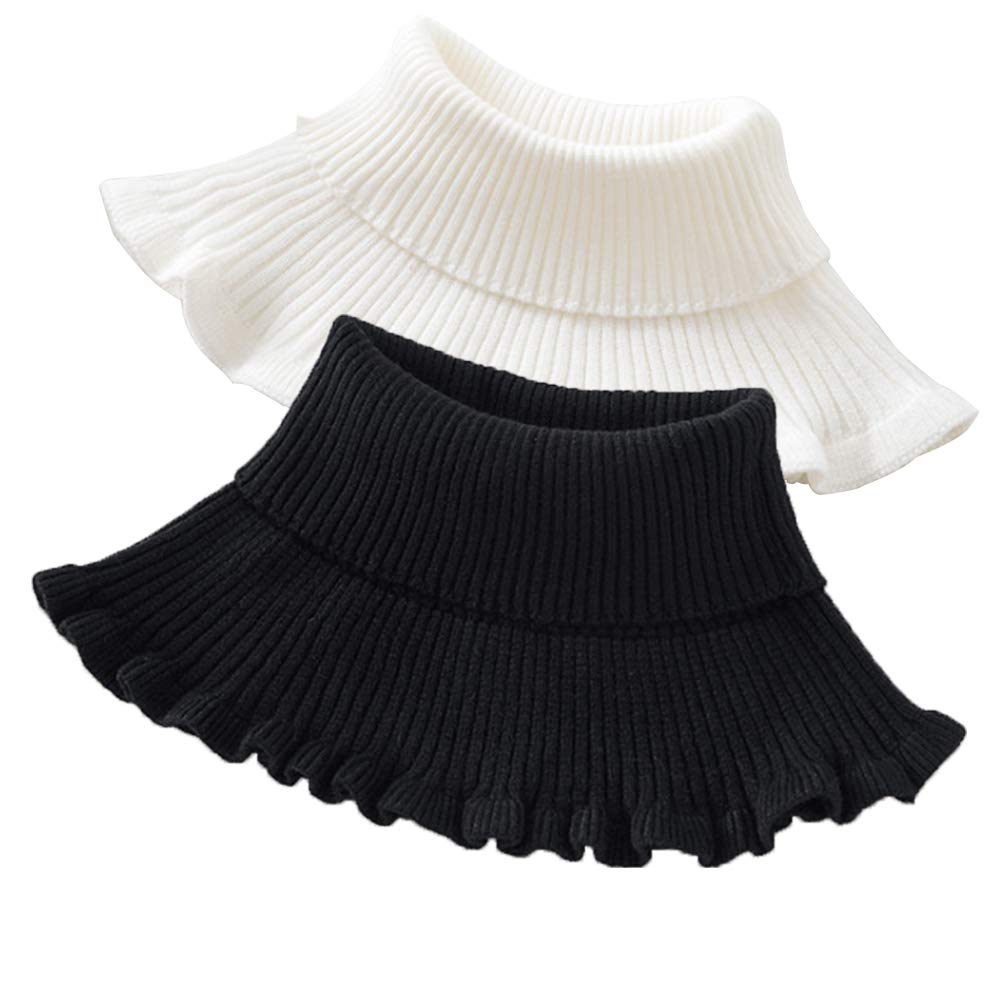 Elegtiskas Detachable Fake Collar Knitted Turtleneck Dickey Collar for Women White,Black