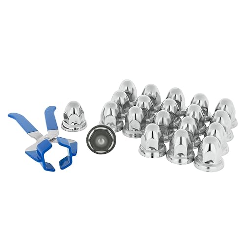 Cubiertas cromadas de 1.299 in para tuercas de llanta con brida – Montaje a presión – Tapas de tuercas de llanta de metal cromado – Altura clásica: