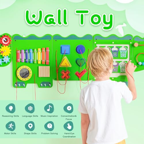 Image of Crocodile Sensory Toys Activity Wall Panels, Educational Montessori Busy Board for Toddlers, Activity Cube - Sensory Wall, Wooden Learning Toys, Interactive Toy-Green