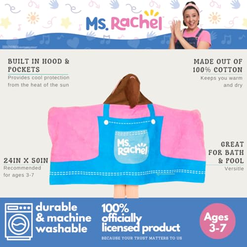 Image of Ms. Rachel Kids Super Soft Bath /Pool /Beach Soft Cotton Terry Hooded Towel Wrap, 24 in x 50 in, (Officially Licensed Product) By Franco