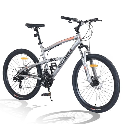 FOMAS Mountain Bike 26 inch 21 Speed Full Suspension MTB Bike Dual Disc Brake Mountain Bicycle for Adult Men Women Cycling Gray