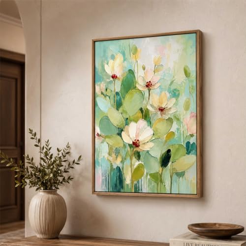 Image of Livin'luxe Pastel Floral Wall Painting for Living Room Bedroom Hall Office Decor, Soft Flower Artwork with Sparkle Laminate and Premium Wooden Synthetic Frame (13.5 x 19.5 Inch) NM01-4110