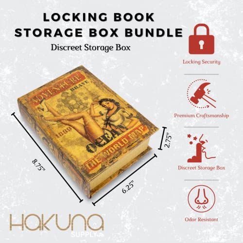Hakuna Supply - Locking Book Storage Box Bundle - Discreet Storage Lock Box Accessories Combo Kit (Pin-Up) #TOP2