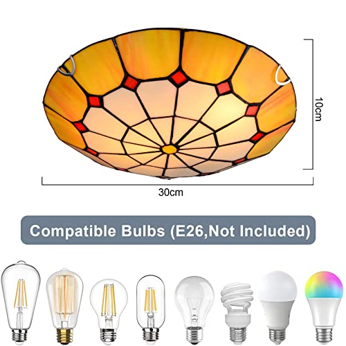 Plafonnier Tiffany LED dimmable lampe plafond vitrail E27 40cm - 4