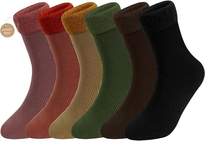 Pack of 6 Solid Winter Thick Warm Fleece Lined Thermal Stretchy Elastic Velvet Socks (Without Thumb) for Girls/Ladies/Women, Ankle Length, Multicolour-image-15