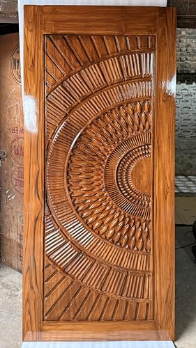 Image of MKH - Sagwan Wood Fancy Gate for Your Home Front Door with Unique and Modern Design Hand Carved Size Lx81-Wx39 Inch Thickness 1.5 inch