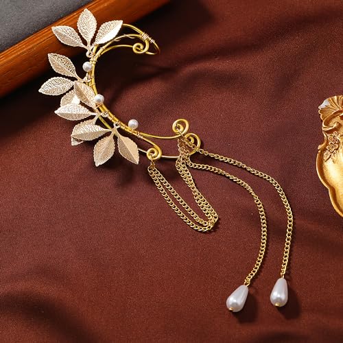 FRESHME Fairy Elf Ear Cuffs - Handmade Gold Metal Leaf Earrings4