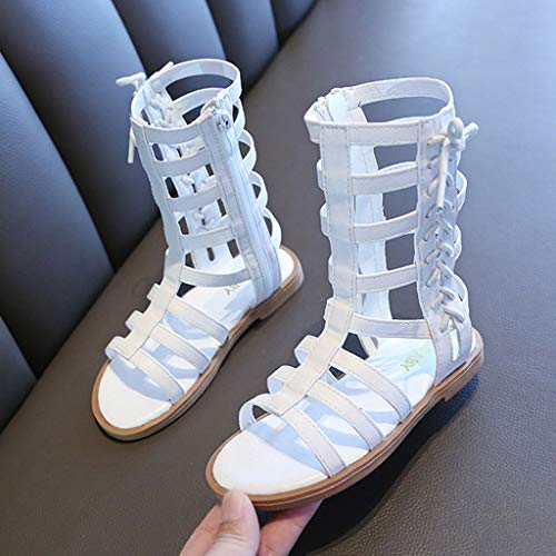 Girls' Sandals Zip Girls Open Sandals Infant Shoes Toe Baby Toddler Kids Roman Princess Summer Baby Shoes (White, 12 Little Kids)3