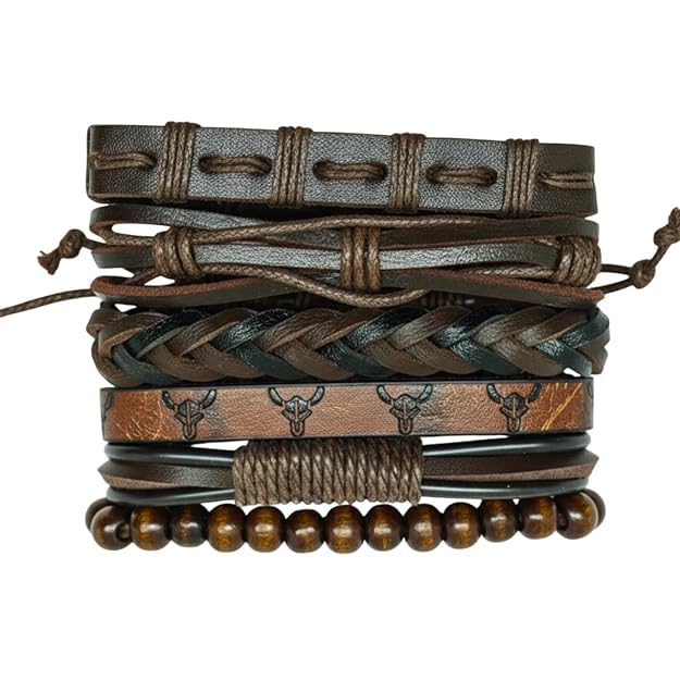 the men thing 6 Pcs Genuine Leather Adjustable Bracelet Set for Men & Boys (8 inch)-picture-5