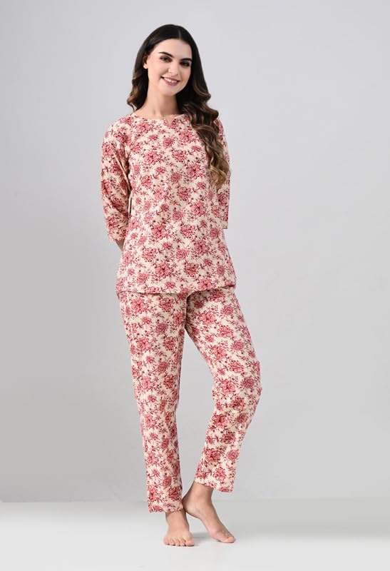 Image of Ichaa Women's Cotton Printed Night Suit - Top & Bottom Set