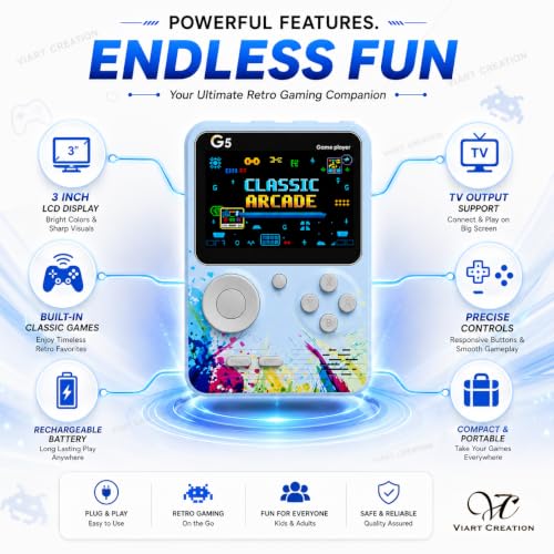 Image of Video Game for Kids Toys for Boys & Girls 7-14 Years G5 Retro Handheld Game Console Rechargeable Pocket 3.0 Inch HD Screen 500 in 1 Retro Game Box AV Output | Portable Video Game Player (Green)
