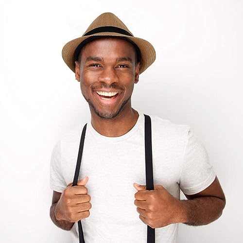 Miniatura 6 de WESTEND Fedora unisex de ala corta Sombreros para hombres y mujeres + sombreros de paja Fedora sombreros de malla refrescante, sombreros de Fedora