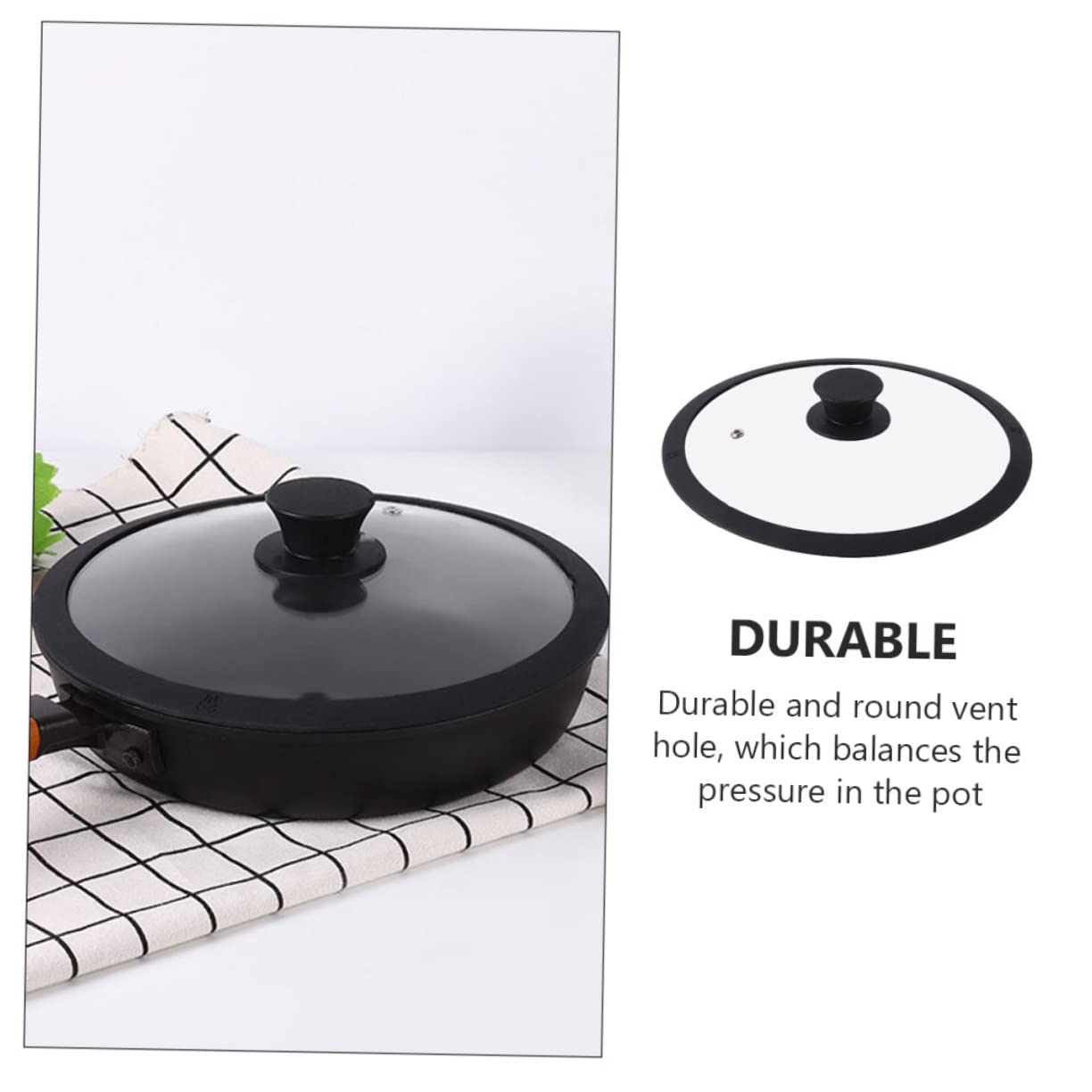 Couvercle de Pot Transparent Rond en Verre Trempé Noir Bord Silicone