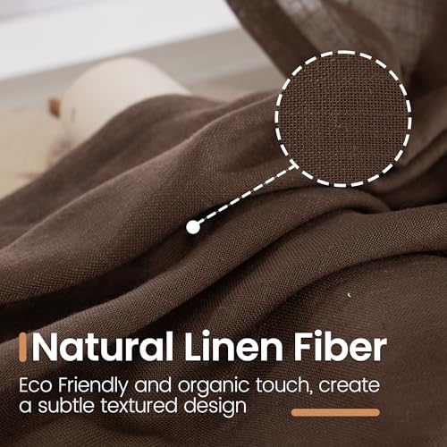 Image of BGment Brown Linen Kitchen Curtains 40 Inch Length, Small Semi Sheer Drapes Textured for Cafe Window Over Sink Bathroom Decor Lightweight Rod Pocket, 2 Panels Set, Each 30 Inch Wide