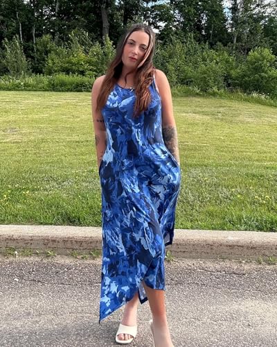 Image of AUSELILY Women's Summer Dresses Casual Sleeveless Midi Dress with Pockets | Crew neck tank dress with asymmetrical hem, ideal for beach, vacation, and daily wear