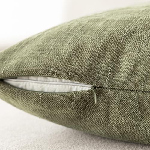 Image of Foindtower Pack of 2 Soft Textured Chenille Throw Decorative Pillow Covers Square Accent Solid Cushion Cover Cozy Neutral Farmhouse Pillow Case for Couch Sofa Bedroom Living Room 16x16 Inch,Sage Green