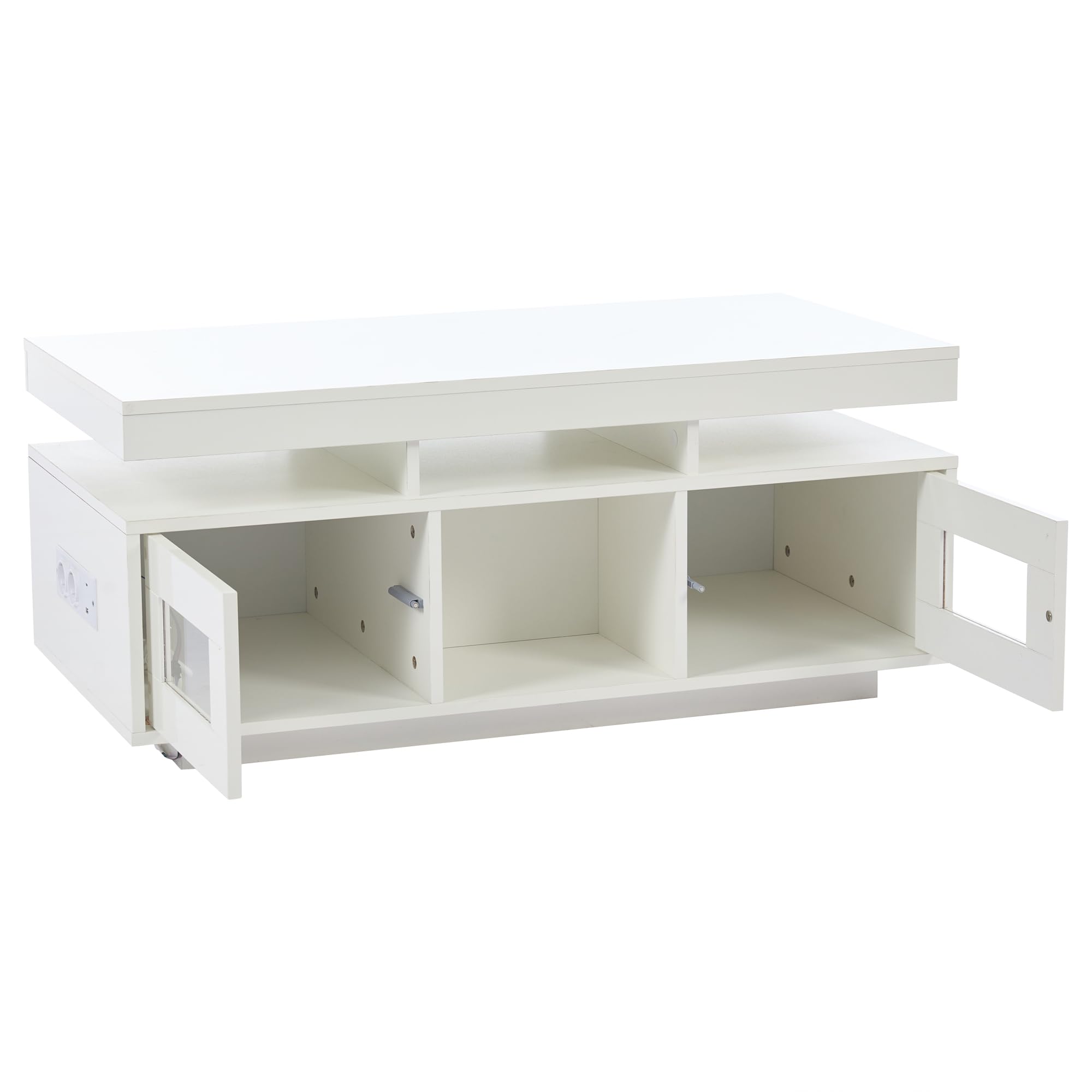100 × 50 × 43 cm, mesa de centro brillante, con luces LED controlables mediante aplicación móvil, mesa de salón con armario, mesa de sofá con puerto de carga y enchufe, adecuada para oficina, estudio