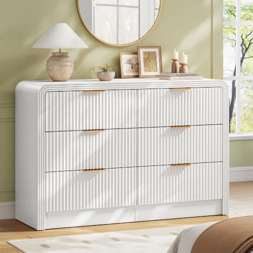Image of Decofy Fluted 6 Drawers Dresser, 47.2'' Wide Chest of Drawers for Bedroom