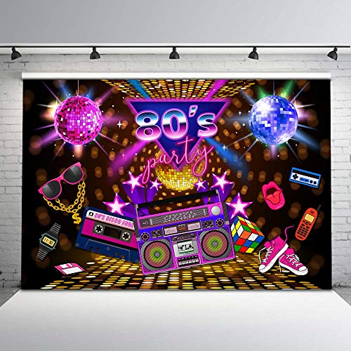 Mehofoto 80s Party Backdrop Disco Theme Retro Style Photo Backdrop 7x5 80's Birthday Background Sign 1980's Neon Eighties Photobooth Props