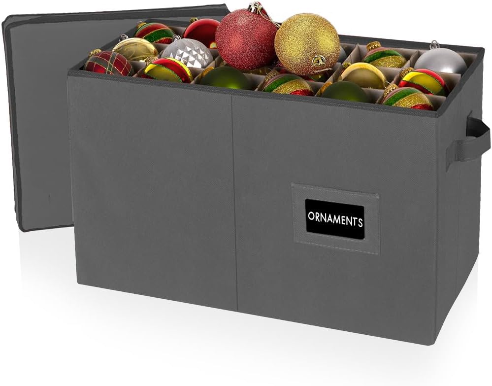 HOLDN’ STORAGE Christmas Ornament Storage Box with Lid - Christmas Decor Storage Containers that Store up to 54-4" Holiday Ornaments - Gray 54 4" Ornaments Gray