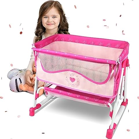 Anivia Doll Bed Furniture 2 Function Toy, Doll Bed and Doll Swings Together for 18 inches Baby Dolls, Baby Doll Crib with Bottom (DP601PINK) Cover