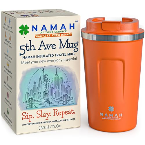 Image of Namah Insulated Coffee Travel Mug 380 ml with Lid, Leak Proof Stainless Steel Thermosteel Vacuum Insulated Mug, Hot & Cold Reusable Coffee Mug for Office, Car Cup Holder Friendly