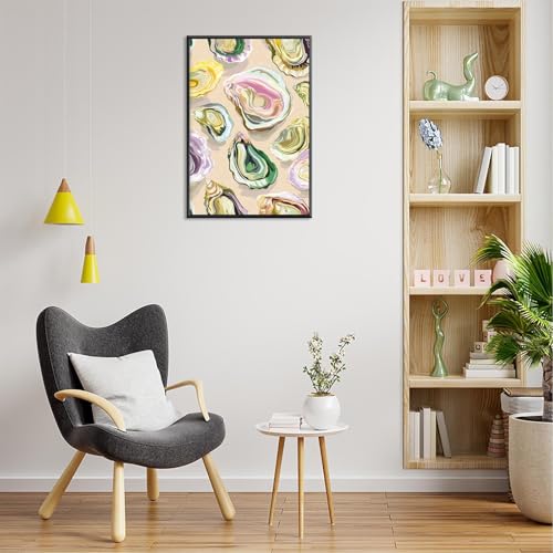 Image of Colorful Oyster Shell Poster Abstract Beachy Shell Canvas Wall Art Retro Summer Coastal Shell Picture Aesthetic Prints Painting For Home Living Room Kitchen Restaurant Wall Decor 12x16in Framed