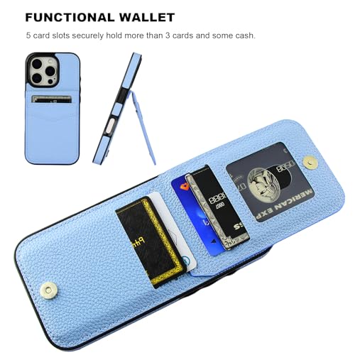 KIHUWEY Compatible with iPhone 16 Pro Case Wallet with Credit Card Holder, Flip Premium Leather Magnetic Clasp Kickstand Heavy Duty Protective Cover for iPhone 16 Pro 6.3 Inch (Lichee Light Blue) by KIHUWEY - Used condition - Image 4