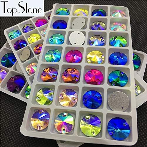 Ochoos Mix Colors AB 8,10,12,14,16mm Rivoli Crystal Sew On Stone Flatback Round Sewing Glass Beads Dress Making - (Color: 8MM 84pcs)