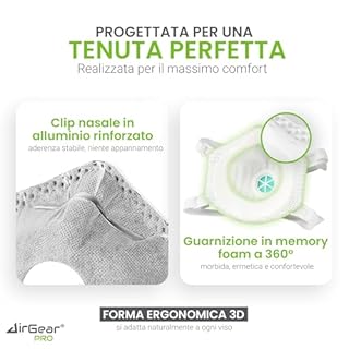 AirGearPro Mascherina FFP3 con Valvola – Maschera Antipolvere per Polveri Sottili con Strato al Carbone Attivo – Per Lavoro, Verniciatura a Spruzzo, Cantiere – Mascherine FFP3 Certificate – 10 Pezzi